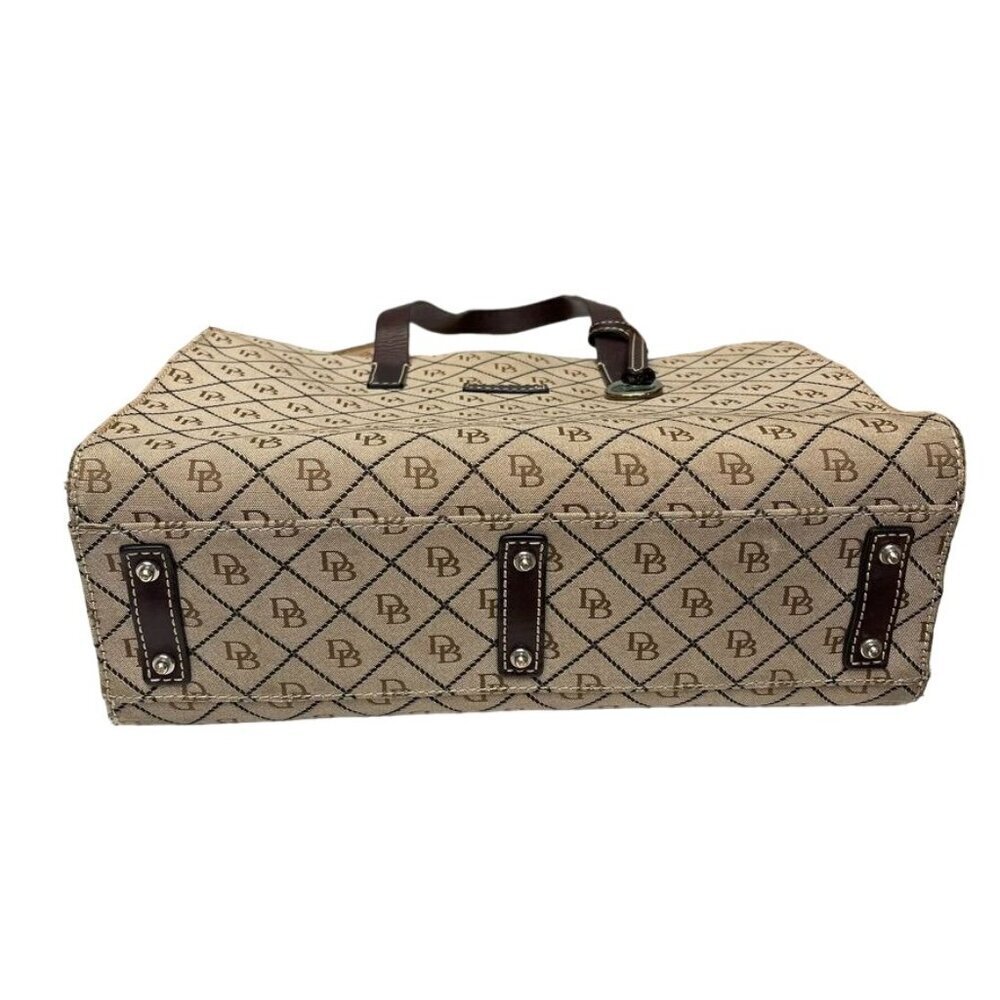 Numbered Dooney & Bourke Beige Logo Tote Bag With Brown Leather Straps and Trim - Picture 4 of 13